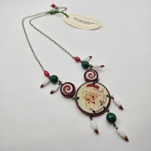 NWT Handmade Decoupage Santa Claus Necklace by Bits and Oddments Christmas Xmas